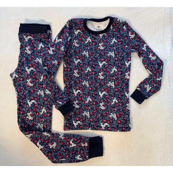 Crewcuts J Crew Girls 2 Piece Navy Holiday PJs Pajamas Deer Print Long Johns 10 - Picture 2 of 7